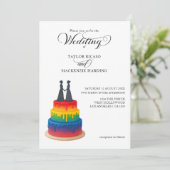 Regenboogtaart en elegant script homohuwelijk kaart (Staand voorkant)