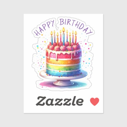 Regenboogtaart Gefeliciteerd Sticker (Vel)