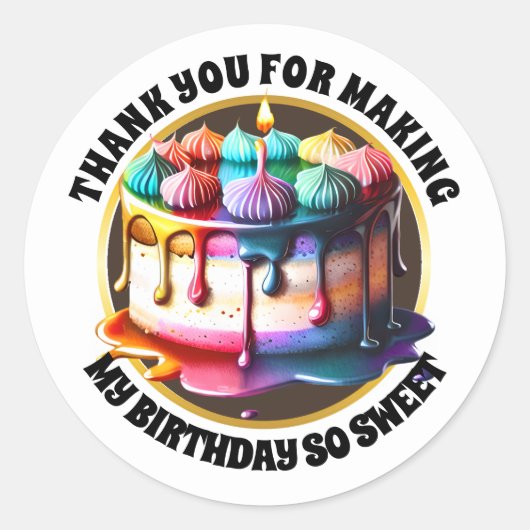 Regenboogtaart meringue dessert snoep modern kinde ronde sticker (Voorkant)