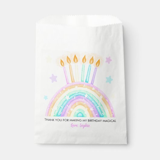 Regenboogtaart met kaarsen en sprinkles bedankzakje (Voorkant)