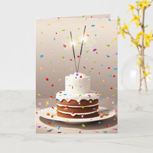 Regenboogtaart met sterretjes kaart (Gele Bloem)