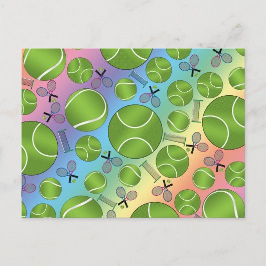Regenboogtenballen, rackets en netten briefkaart (Voorkant)
