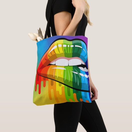 Regenboogterugkerende canvas tas (Dichtbij)
