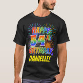 Regenboogtoets HAPPY 54th BIRTHDAY; Fireworks + na T-shirt (Voorkant)