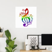 RegenboogTreble Clef en Muzieknoten Poster (Thuiskantoor)