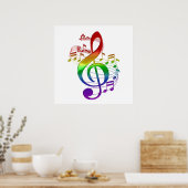 RegenboogTreble Clef en Muzieknoten Poster (Keuken)