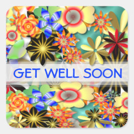 Regenboogtuin, Art Deco Flowers Birthday Vierkante Sticker