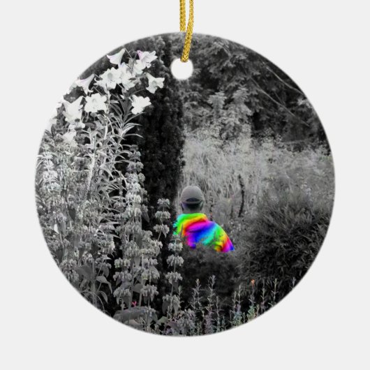 Regenboogtuinbezoeker kerstversiering keramisch ornament (Voorkant)