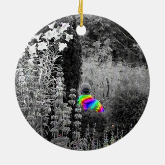 Regenboogtuinbezoeker kerstversiering keramisch ornament (Achterkant)
