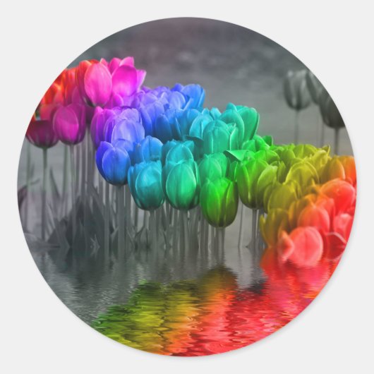 Regenboogtulpen overstroomden JT Ronde Sticker (Voorkant)