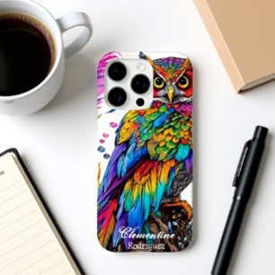 Regenbooguil temidden van veren iPhone 16 pro hoesje
