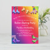 Regenboogvaarder Kinder rolschaatsen Birthday Part Kaart (Staand voorkant)