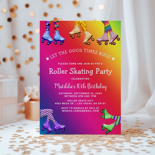 Regenboogvaarder Kinder rolschaatsen Birthday Part Kaart