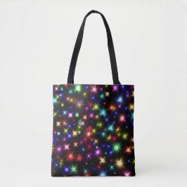 Regenboogvangers, sterren en vuurwerk tote bag