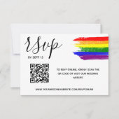Regenboogverf LGBT Weddenschap QR-code RSVP Kaartje (Voorkant)