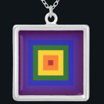 Regenboogvierkant Zilver Vergulden Ketting<br><div class="desc">Show je liefde voor kleur met een geometrische regenboog. Een reeks rode,  oranje,  gele,  groene,  blauwe,  indigo- en violetvierkantjes stralen uit het midden van dit feestelijke ontwerp. Digitaal gecreëerd afbeelding van 5.400 x 5.400 pixels. Copyright ©2011 Claire E. Skinner,  Alle rechten voorbehouden.</div>