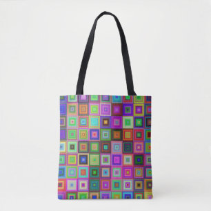 regenboogvierkanten canvas tas