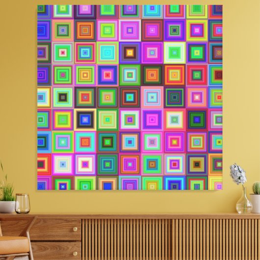 regenboogvierkanten omwikkeld canvas (Insitu (Woonkamer))