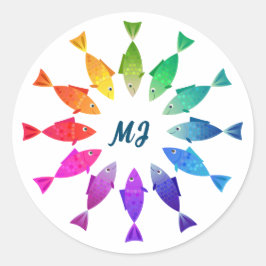 Regenboogvis in de oceaan schattig kleurrijk patro ronde sticker