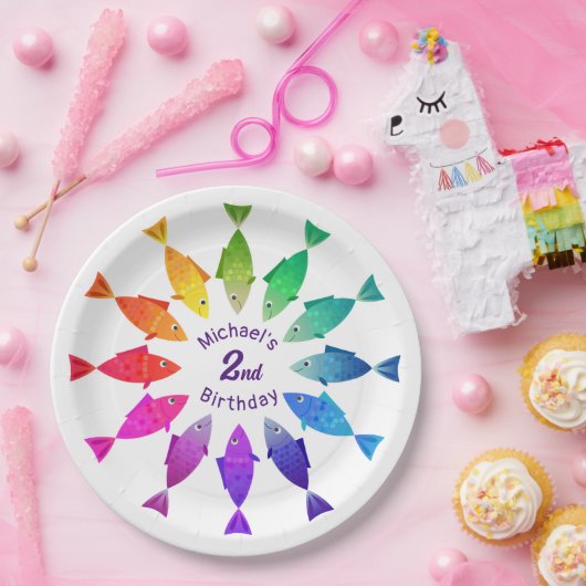 Regenboogvis in oceaan schattig kleurrijk patroon papieren bordje (Feest)