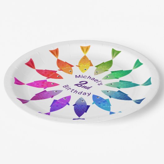 Regenboogvis in oceaan schattig kleurrijk patroon papieren bordje (Gekanteld)