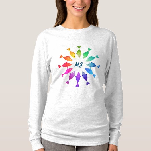 Regenboogvis in oceaan schattig kleurrijk patroon t-shirt (Voorkant)