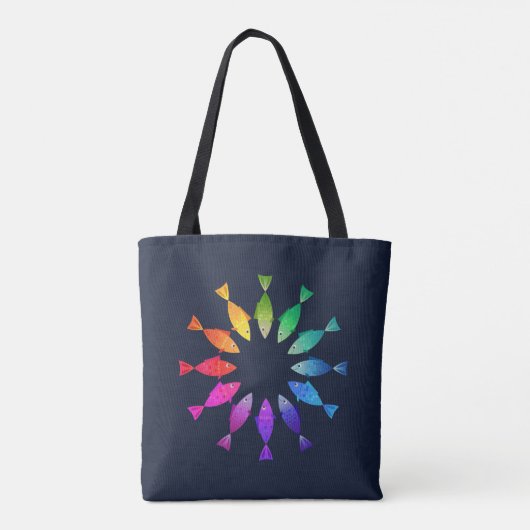 Regenboogvis in oceaan schattig kleurrijk patroon tote bag (Achterkant)