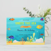 Regenboogvis verjaardagsfeest thema uitnodiging (Staand voorkant)