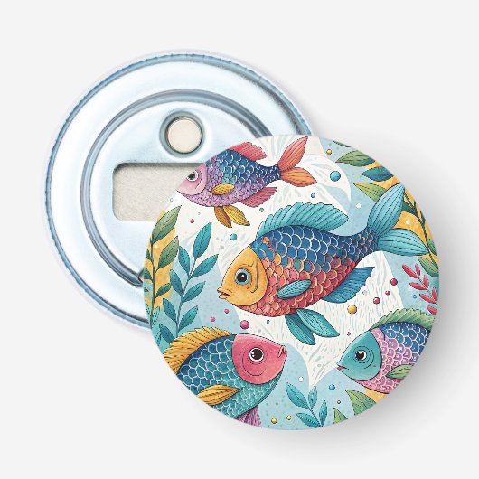 Regenboogvissen in het onderwater button flesopener (Voorkant)