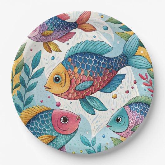 Regenboogvissen in het onderwater papieren bordje (Voorkant)