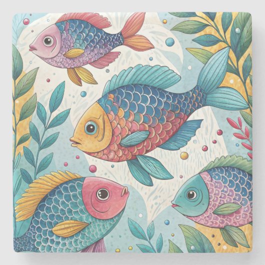 Regenboogvissen in het onderwater stenen onderzetter (Voorkant)