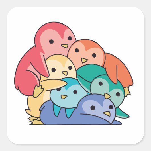 Regenboogvlag Gay Pride Lgbtq Penguin Cute Penguin Vierkante Sticker (Voorkant)