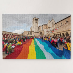 Regenboogvlag in Assisi, Italië Legpuzzel