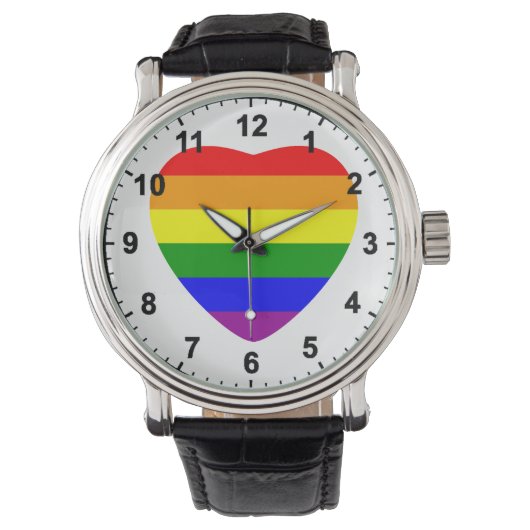 Regenboogvlag in hartvorm voor homo's horloge (Voorkant)