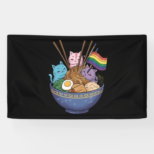 Regenboogvlag Katten Ramen Anime Gay Pride Month L Spandoek (Horizontaal)