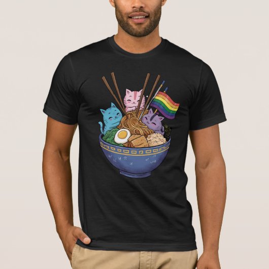 Regenboogvlag Katten Ramen Anime Gay Pride Month L T-shirt (Voorkant)