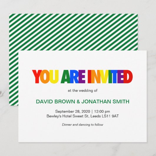 Regenboogvlag Kleuren Gay Trouw Uitnodigingen (Voorkant / Achterkant)