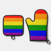 Regenboogvlag LGBTQ Pride Oven Mitt en Pothouders Ovenwant & Pannenlap Set (Voorkant)