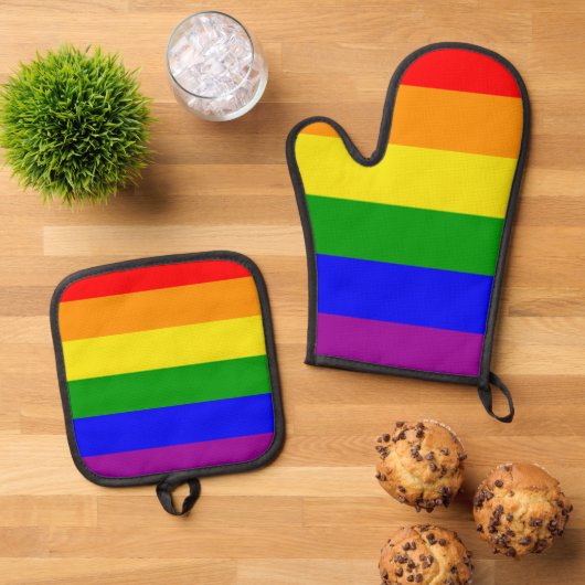 Regenboogvlag LGBTQ Pride Oven Mitt en Pothouders Ovenwant & Pannenlap Set (Top down)