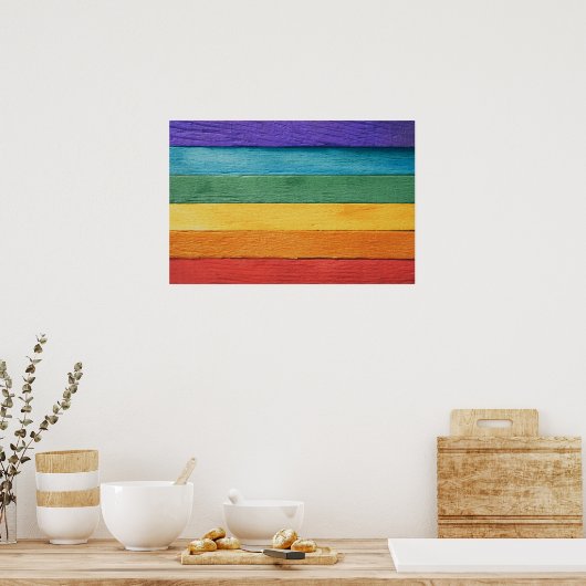Regenboogvlag met houtextuur poster (Keuken)