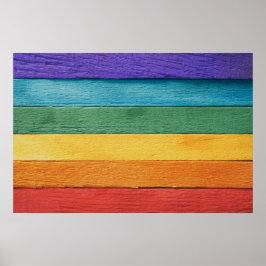 Regenboogvlag met houtextuur poster