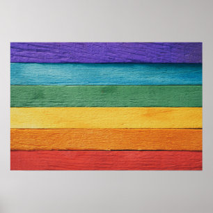 Regenboogvlag met houtextuur poster