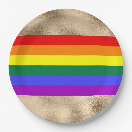 Regenboogvlag op goud papieren bordje (Voorkant)