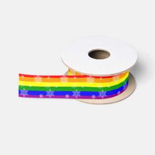 Regenboogvlag sneeuwvlokkenpatroon voor Gay Pride Satijnen Lint