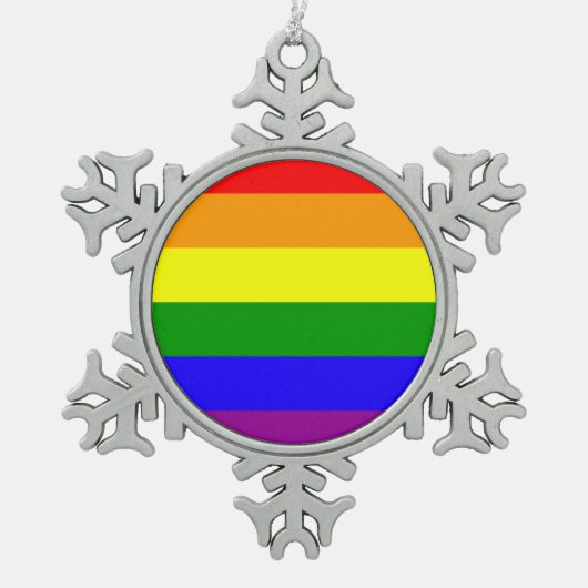 Regenboogvlag Tin Sneeuwvlok Ornament (Voorkant)