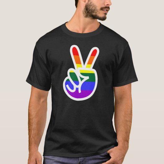 Regenboogvlag V-Sign Peace T-shirt (Voorkant)