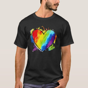 Regenboogvlag Verkleurd hart LGBTQ+ Lesbische home T-shirt