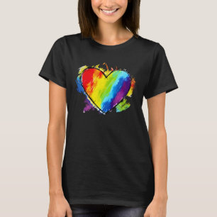 Regenboogvlag Verkleurd hart LGBTQ+ Lesbische home T-shirt