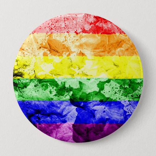 REGENBOOGVLAG VIERKANTE WATERVERF RONDE BUTTON 4,0 CM (Voorkant)