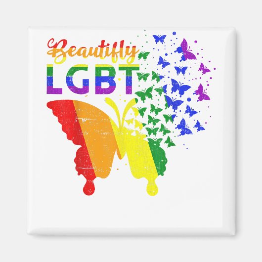 Regenboogvlag Vlinder LGBT Magneet (Voorkant)